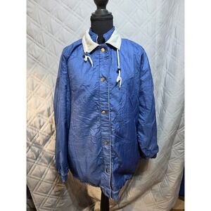 Simply Basic Vintage Reversible Jacket Blue Nylon Grey Jersey Women Medium